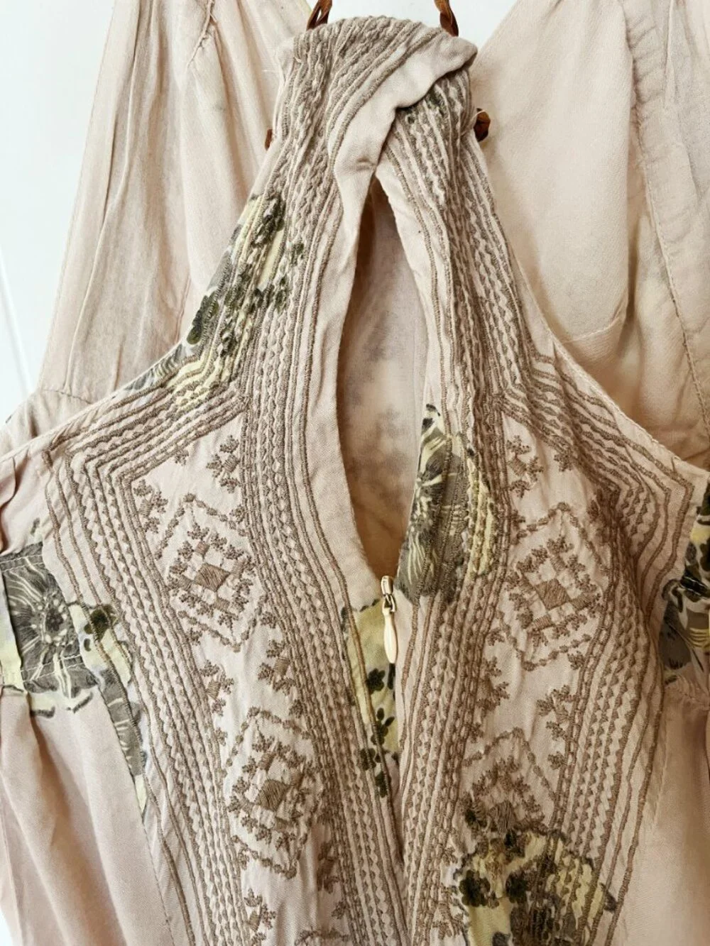 Free People Fauna Midi Dress- Cream Green Floral Hi-Low Halter